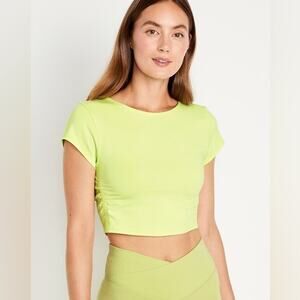 OLD NAVY PowerChill Ultra-Crop T-Shirt  Light Green Ruched Crop Top Size M